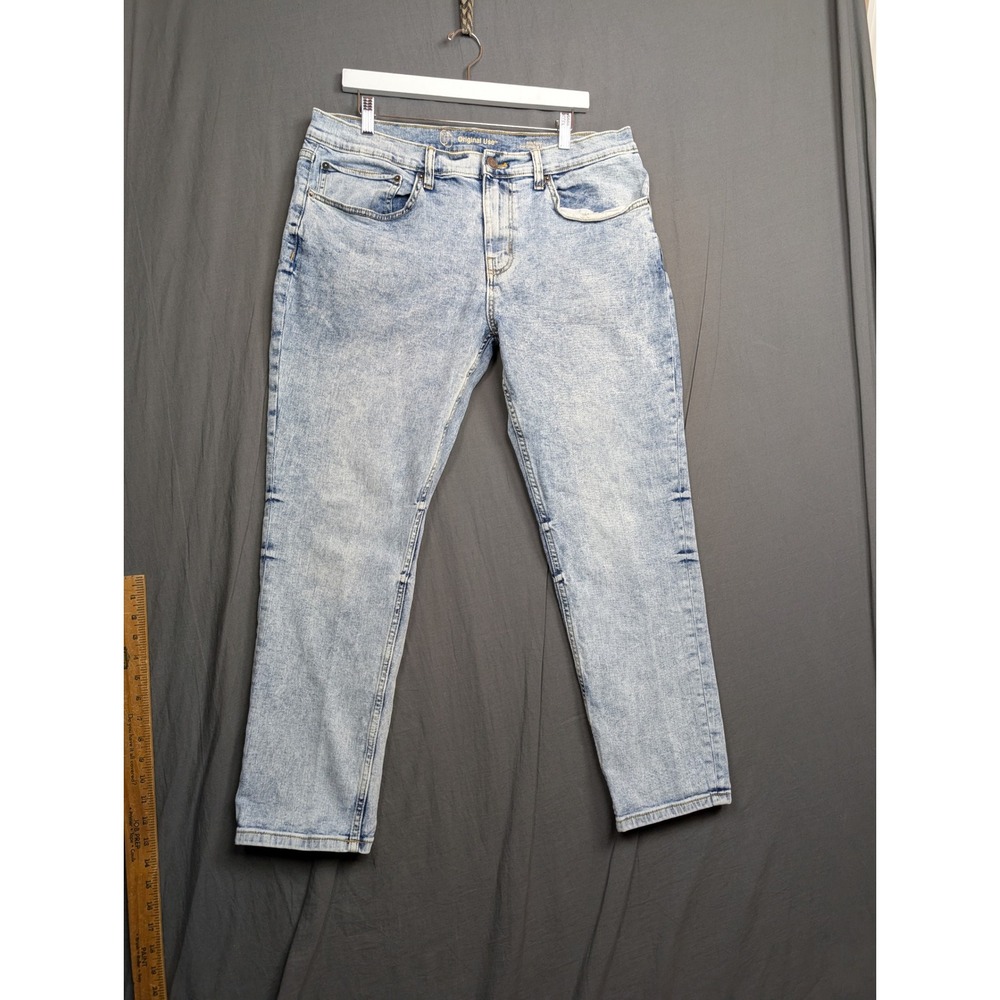 Original Use Mens Slim Taper Light Acid Wash Stretch Jeans 36x30 Blue Denim